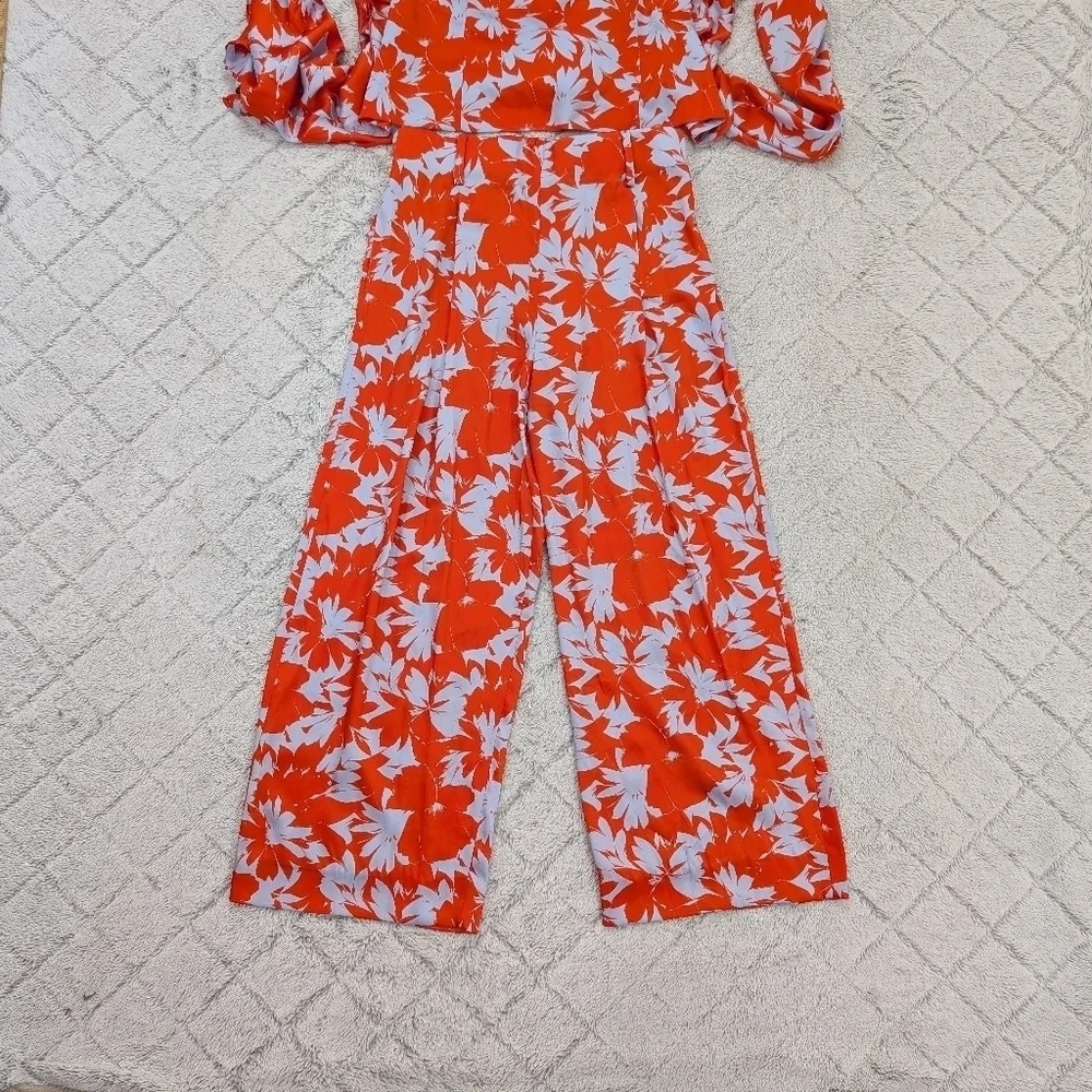 J. Crew Pants Set Womens 8 Large Orange Ratti Falling Leaves Halter Top Ruffle